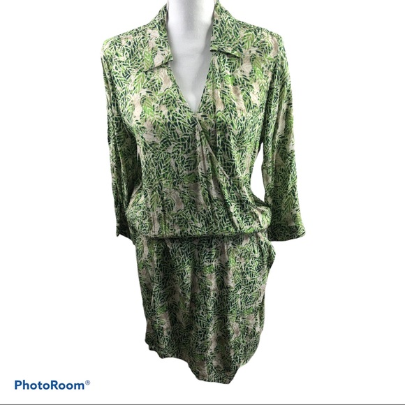 Cabi Green Leaf Faux Wrap Dress Mini Small - Picture 3 of 10